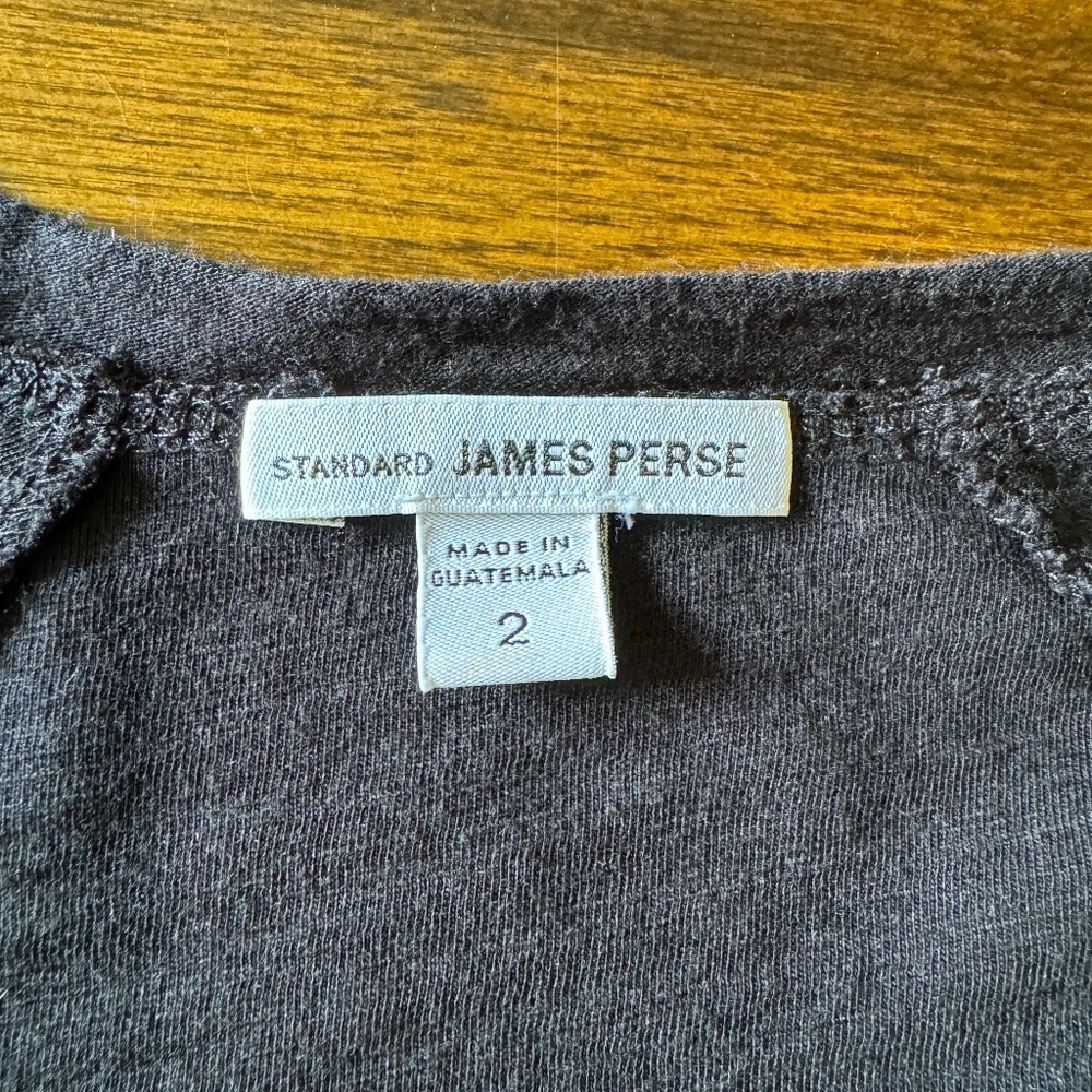 James Perse Split Neck Long Sleeve Raglan Tee - Black Medium (size 2) - Picture 5 of 5